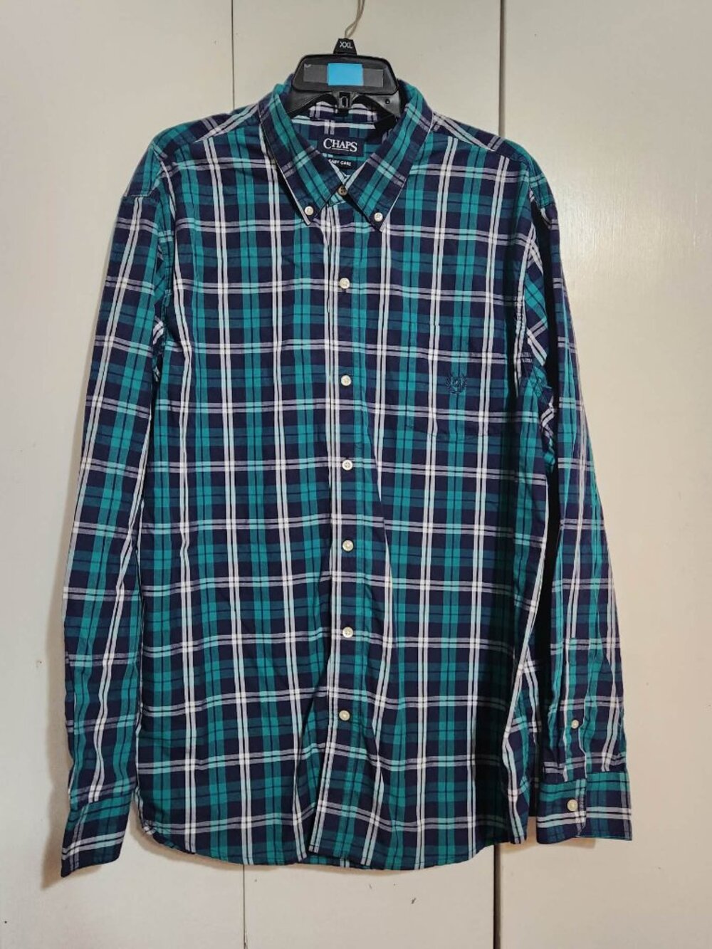 CHAPS Mens Shirt XXL Multicolor Teal Plaid Button Down Easy Care Long Sleeve